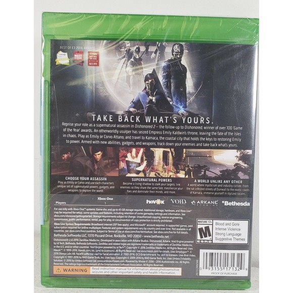 Dishonored 2 Standard Edition Xbox One NEW Sealed - Picture 2 of 4